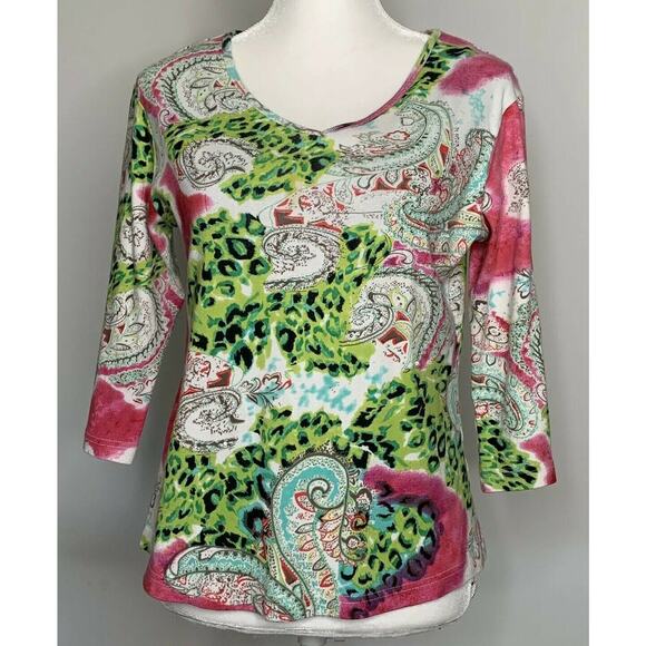Mirror Image Women's floral Design 3/4 Sleeves Blouse Top Size large tee - Picture 9 of 10